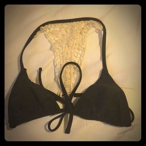 NEW Black front tie - knit back bikini top